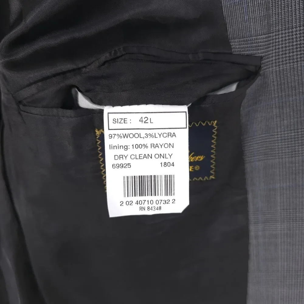 BROOKS BROTHERS Mens Brooksease Gray Glen Plaid Wool Blazer 42L Sport Coat‎
